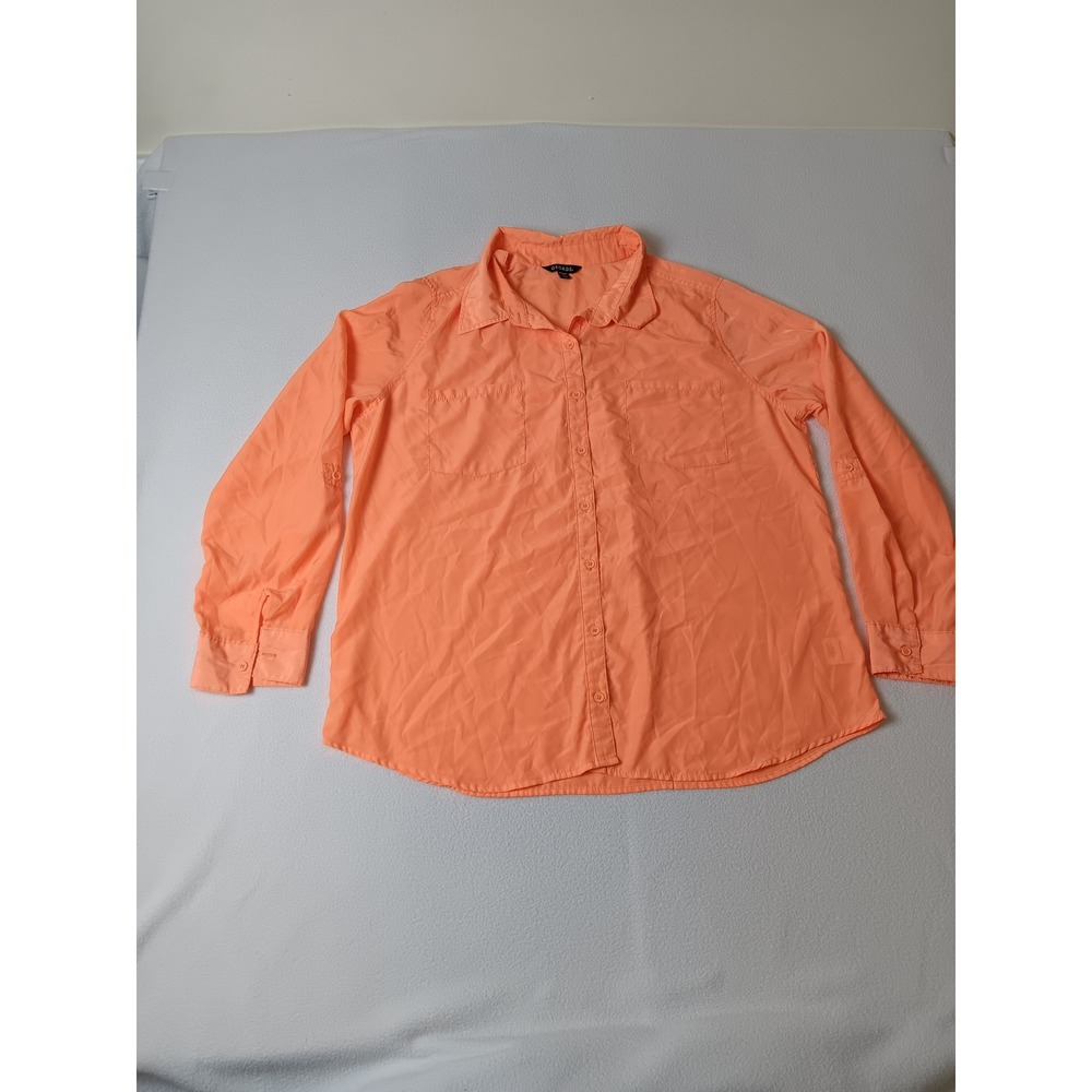 George Orange Poppy Button Down Shirt XXL 20 Long Sleeve Roll Tab Blouse GL13410